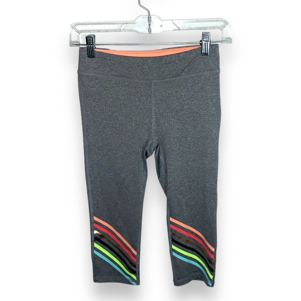 Ideology Charcoal Gray Rainbow Stripe Performance Leggings Capri Medium
